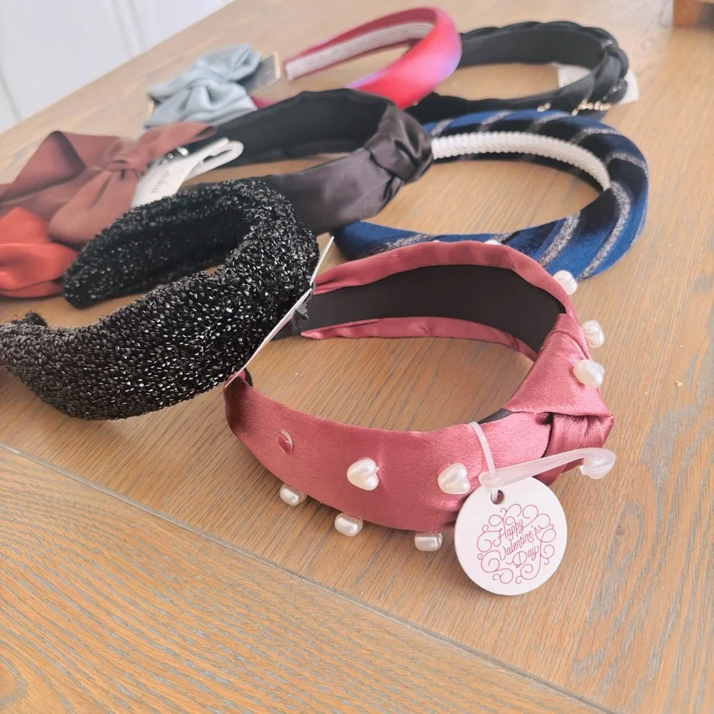9‎ Piece Women’s Hair Accessory Lot New Pink Black Blue Brown Gray Hearts Bows